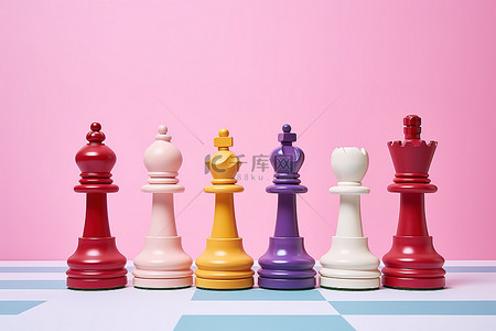 粉红色背景上的彩色棋子