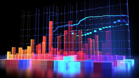 描述统计研究中的历史数据趋势和行为的财务预测图表的 3D 渲染