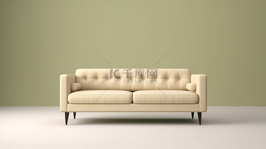 现代米色纽扣簇绒沙发，带侧视图 3D 渲染家具