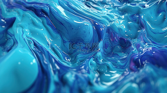 抽象蓝灰色液体背景的壮观 3D 渲染