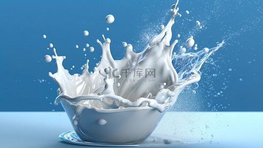 酸奶牛奶背景图片_溅牛奶和酸奶的 3d 插图