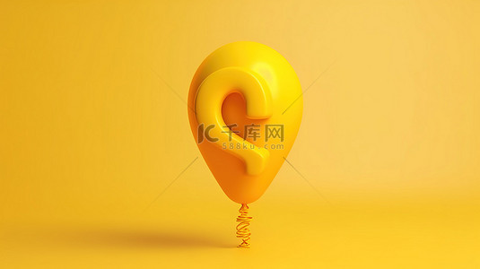 黄色背景上问号语音气泡的 3d 插图