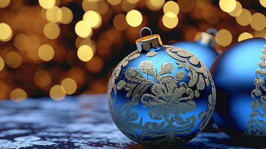 蓝色的小玩意和装饰品创造了节日横幅，非常适合圣诞节或新年 3D 渲染