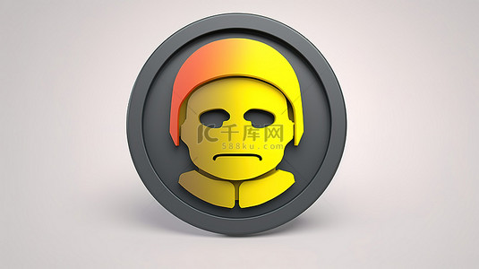 圆形按钮轮廓平面彩色表情符号上情感士兵图标的 3D 渲染