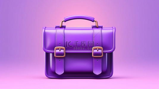紫色背景上可爱的公文包或书包图标的简约而迷人的 3D 插图完美体现了教育和学习概念