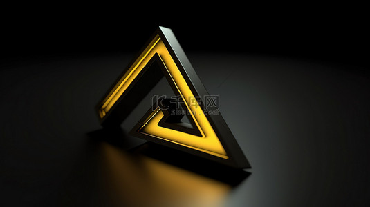 三角形箭头背景图片_3d 渲染的黄色箭头图标，带有朝右的轮廓三角形和方向符号