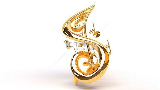 白色背景上的 3d 金色音乐符号逼真的装饰元素