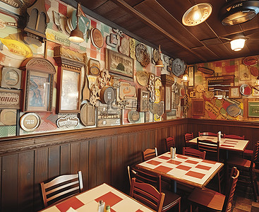 餐厅装饰有许多餐厅的照片