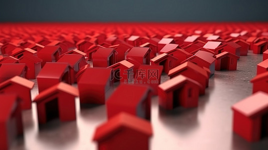 红色房屋像多米诺骨牌一样翻滚，以 3D 插图描绘住房危机