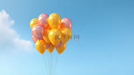 热气球天空背景图片_充满活力的气球独自在天空中 3d 渲染