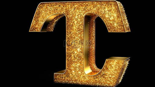光芒四射的 3D 金色字母 T 闪闪发光，闪闪发光