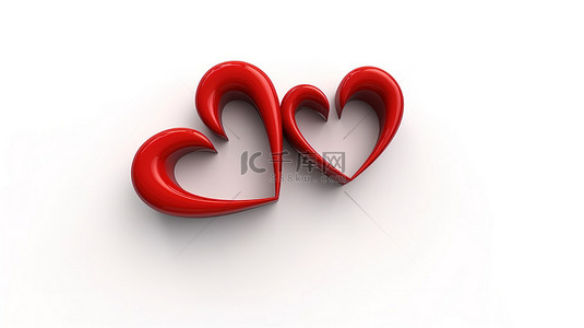 爱的象征两颗心在白色背景的 3D 渲染中压在一起