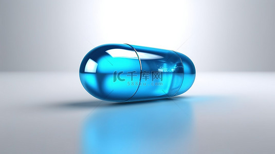 素背景背景图片_以白色和蓝色色调渲染单个胶囊药物 3D 插图