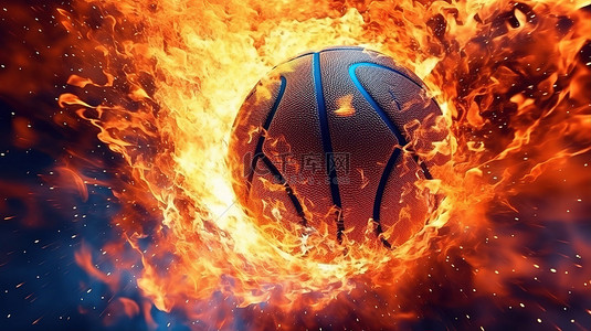 火球背景图片_3d 渲染的篮球被火焰吞没