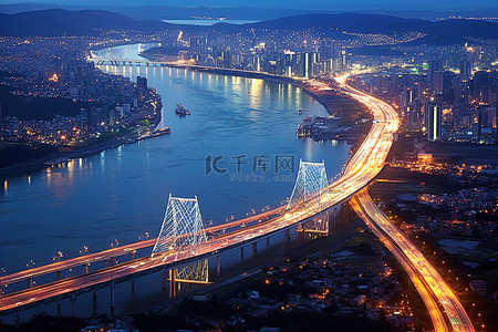 韩国河流的鸟瞰图