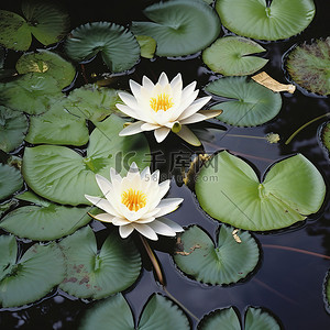 池塘花背景图片_池塘里一朵大睡莲，开着小白花