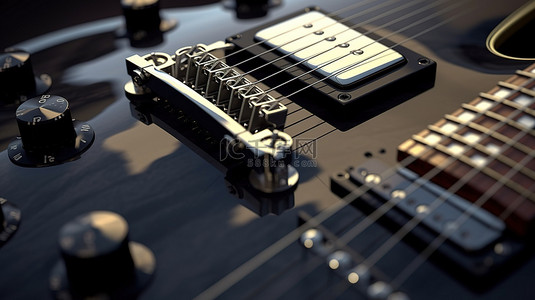令人惊叹的复古风格黑色电吉他，捕捉到 3D 渲染的精致细节