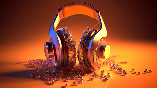 耳机放大词音乐的 3d 插图