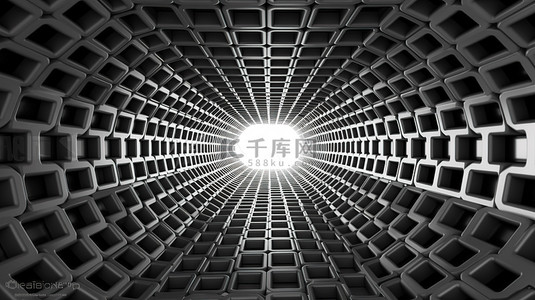 霓虹灯五角星背景图片_催眠六角形隧道背景的 3d 渲染