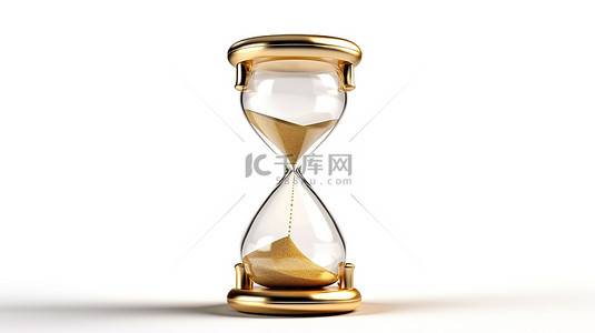 手表背景背景图片_白色背景上孤立的金色沙漏的 3d 插图