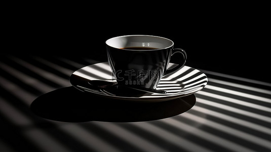 照亮黑暗背景图片_使用 3D 渲染创建的黑暗环境中由光和影照亮的杯子