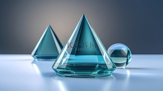 彩色棱镜背景图片_3D 玻璃雕塑锥体棱镜球体二十面体和十字形的简约融合