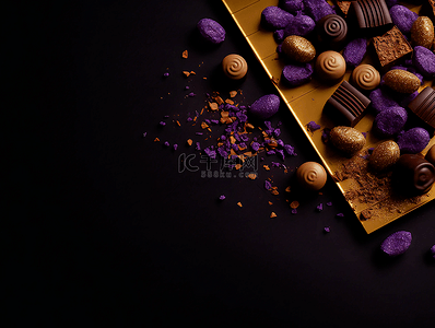 甜品装饰背景图片_金色紫色巧克力甜品美食摄影广告背景
