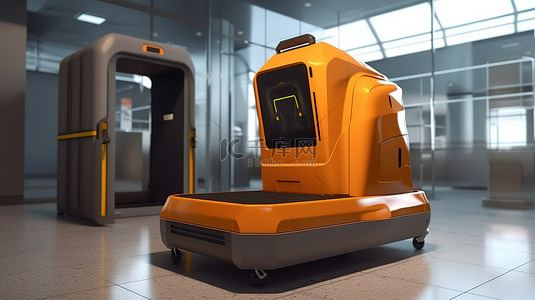 机场安检 3D 扫描仪机器正在扫描行李