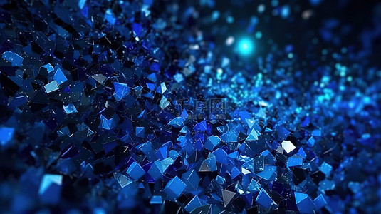 蓝色和黑色色调的闪闪发光粒子的抽象 3D 渲染