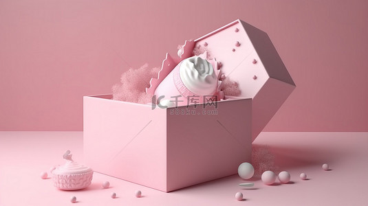 3D 渲染的粉色包装盒非常适合节日期间的零食护肤品或洗漱用品