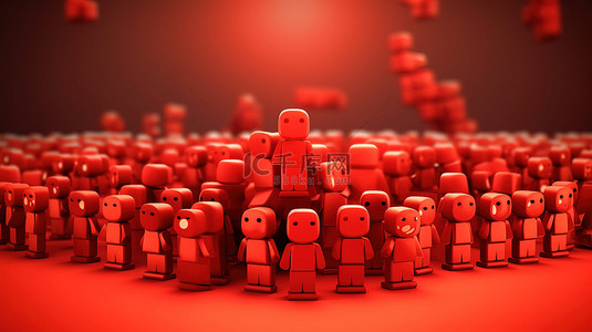 红色背景与 3D 插图描绘追随者欣赏的概念
