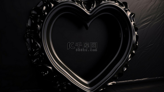 不快乐的背景图片_黑色背景下的暗心边框不快乐的情人节主题 3d 渲染
