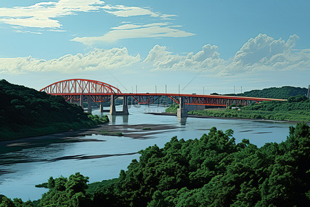 花河流背景图片_一座横跨河流的桥梁，俯瞰河流和青山