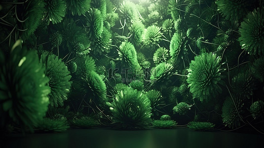 3d 渲染 cg 中的绿色抽象植物背景
