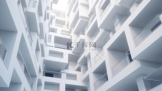 几何块背景图片_现代建筑立面设计抽象几何块白色