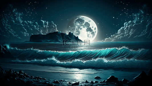 大海夜晚月亮背景