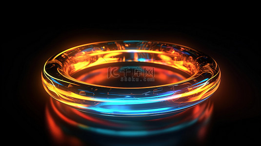 具有发光圆圈的 3D 渲染能量环的抽象背景