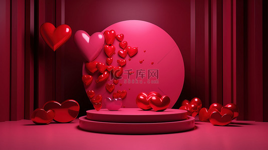 情人节产品植入的 3D 渲染背景舞台