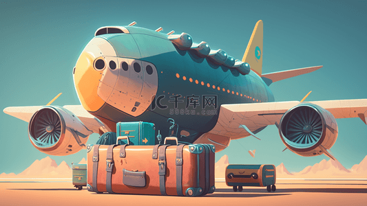 假期旅行行李箱背景图片_旅行飞机行李箱蓝色背景