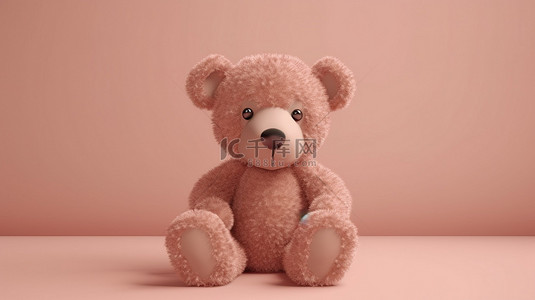 棕色泰迪熊通过 3D 渲染在粉红色背景上展示