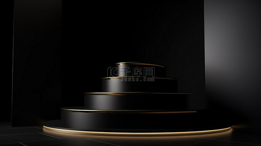 黑色背景模型上的简约豪华 3D 渲染讲台