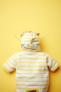 带斑马兜帽的婴儿黄色连体衣