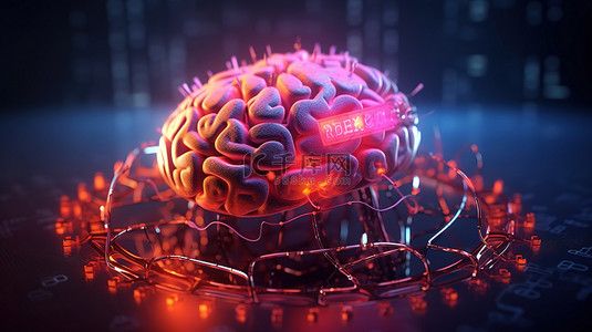 照明大脑皮层 3D 渲染非常适合科幻人工智能和外星概念