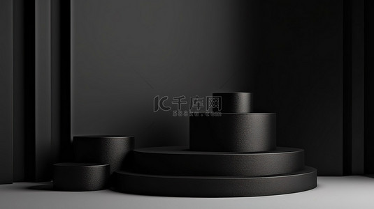 封面背景图片_时尚的 3D 在抽象台阶背景上显示令人惊叹的黑色圆柱讲台