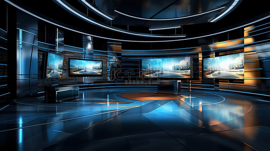 聚光背景图片_具有 3D 元素的虚拟电视演播室
