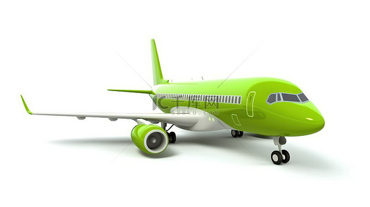 白色背景下孤立绿色飞机的 3d 插图
