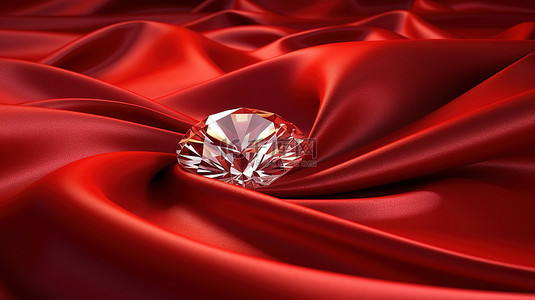 藏红背景图片_带有闪闪发光的钻石的红色丝绸布的 3D 渲染