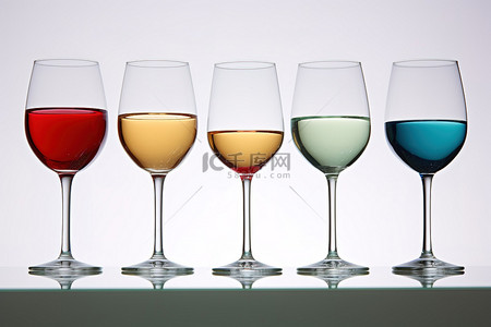 四个有色酒杯排成一排