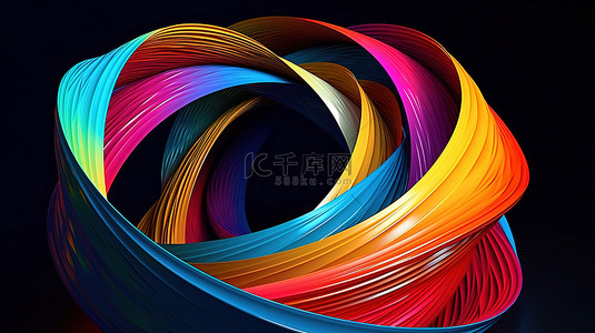 线条科技背景图背景图片_3D 渲染中充满活力和动态的抽象扭曲形状螺旋波