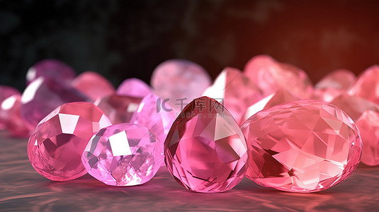 3D 渲染中的玫瑰石英宝石簇